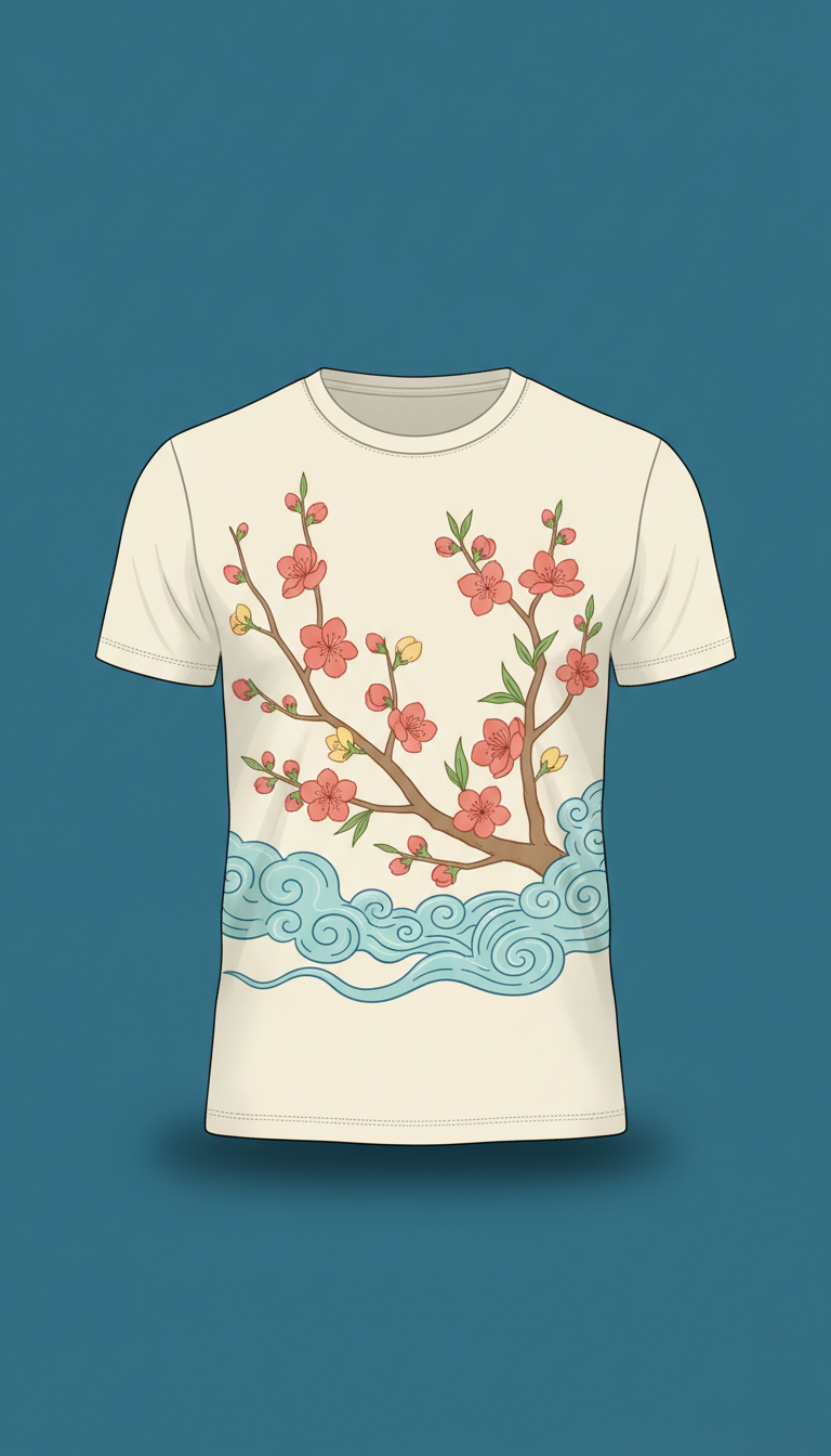 Peach Blossom Garden Illustration Shirt